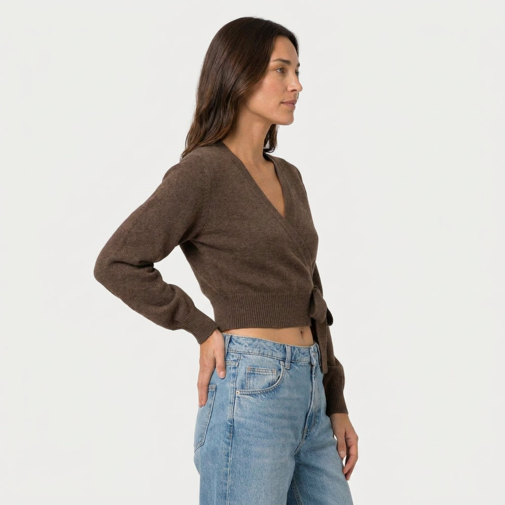 Women's wrap cardigan in Brown | Fittleworth – side view