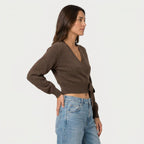 Women's wrap cardigan in Brown | Fittleworth – side view