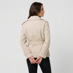 Women's short trench coat in Cream | Abbotsbury – back view