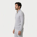 Men's cable knit quarter-zip jumper in Light Grey | Ombersley – side view