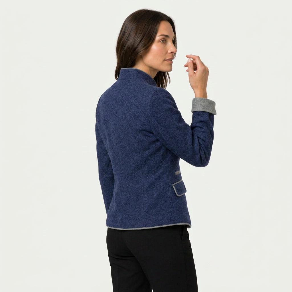 Women's stand collar blazer in Navy | Elsdon – back view