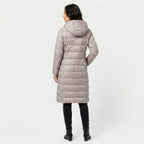 Women's Longline Puffer Coat in Stone | Idbury – back view