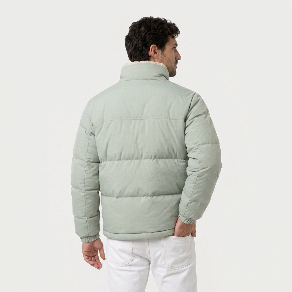 Men's Quilted Puffer Jacket in Sage Green | Romsey – back view