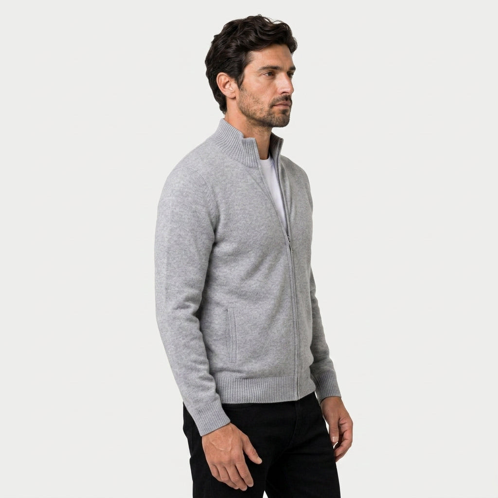 Men's full-zip wool-blend cardigan in Grey | Nunnington – side view