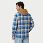 Men's hooded check shirt jacket in Blue Check | Rufforth – back view