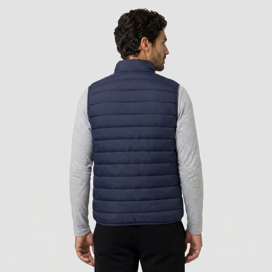 Men's Quilted Puffer Gilet in Navy | Sherston – back view