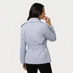 Women's short trench coat in Light Blue | Abbotsbury – back view