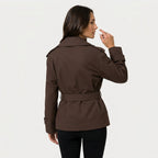 Women's short trench coat in Brown | Abbotsbury – back view