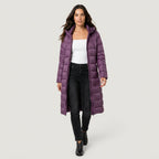 Women's Longline Puffer Coat in Plum | Idbury – front view