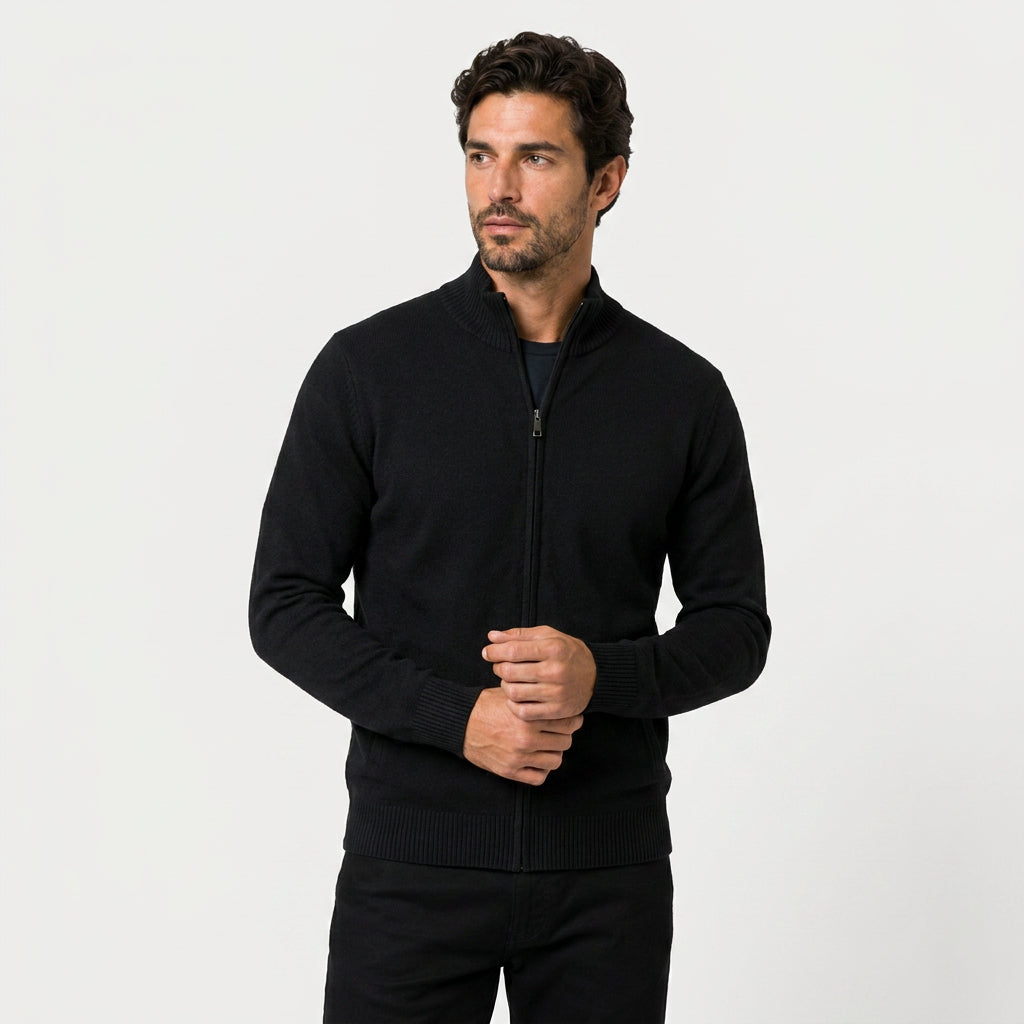Men's full-zip wool-blend cardigan in Black | Nunnington – front view