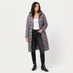 Women's Longline Puffer Coat in Grey | Idbury – front view