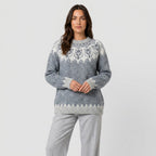 Women's Fair Isle crew neck jumper in Grey & White | Hinderclay – front view