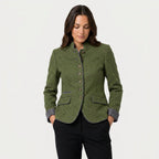 Women's stand collar blazer in Olive Green | Elsdon – front view