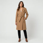 Women's Belted Wrap Coat in Camel | Kettleburgh – front view