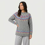 Women's Fair Isle crew neck jumper in Grey Multi | Hinderclay – front view