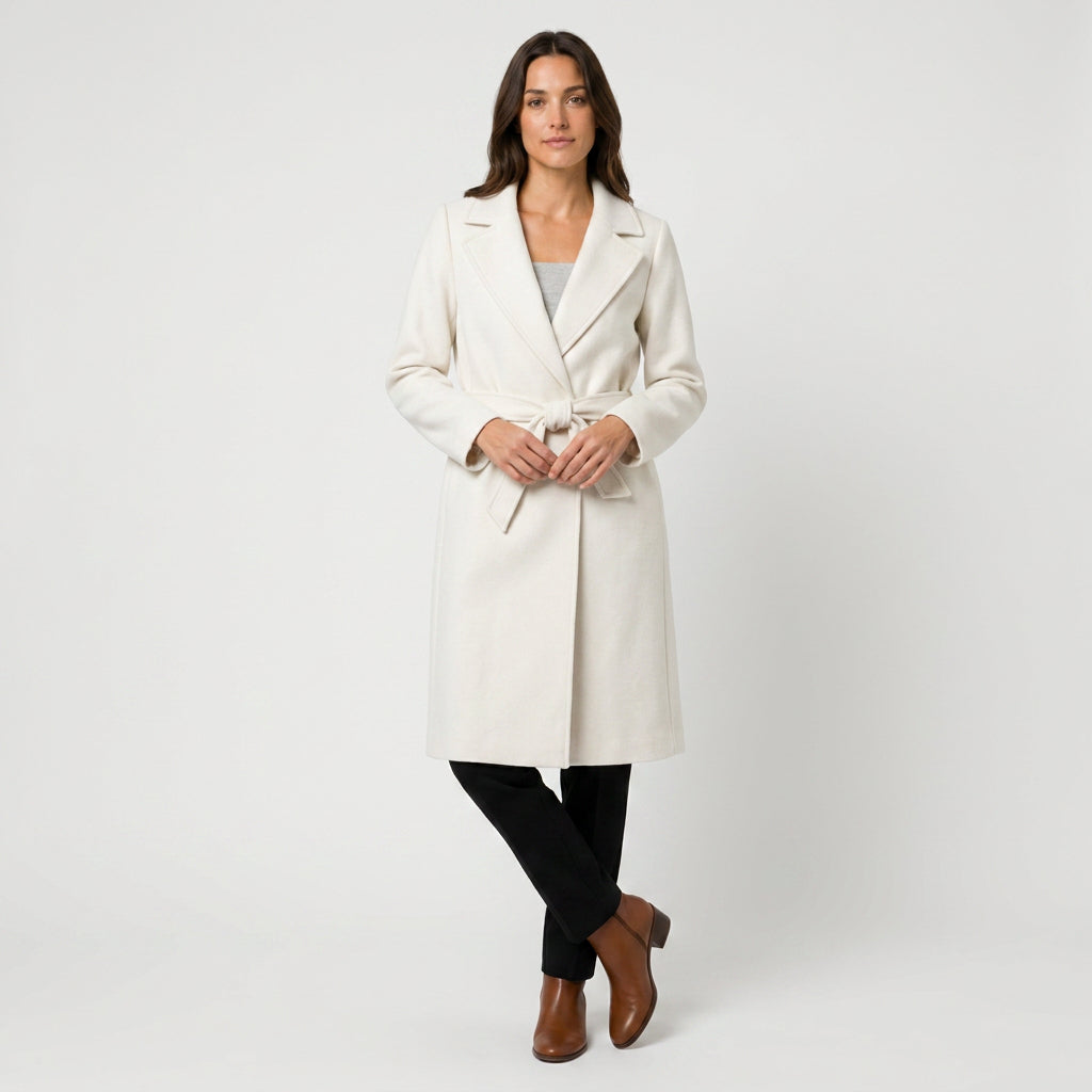 Women's Belted Wrap Coat in Ivory | Kettleburgh – front view