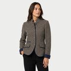 Women's stand collar blazer in Taupe | Elsdon – front view