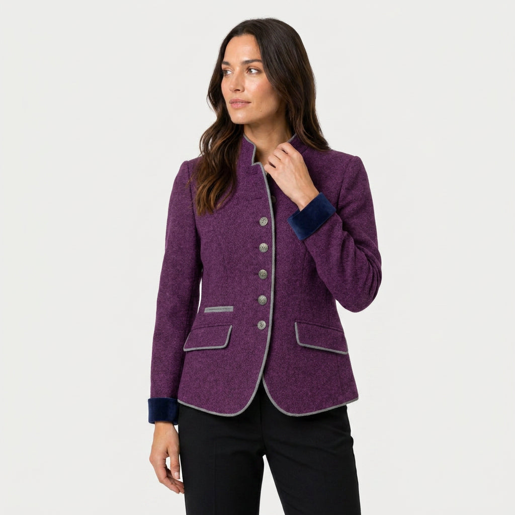 Women's stand collar blazer in Purple | Elsdon – front view
