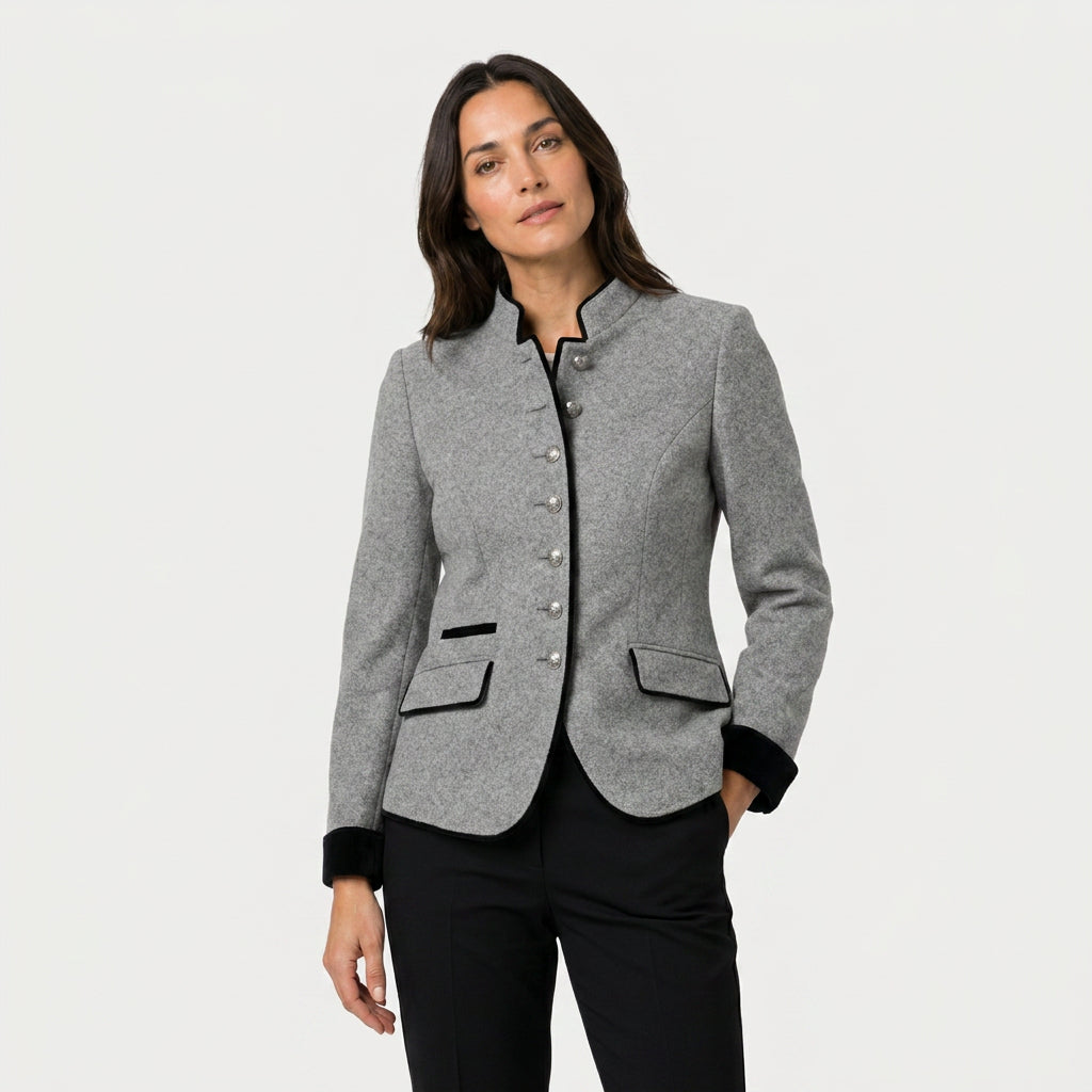 Women's stand collar blazer in Light Grey | Elsdon – front view