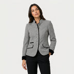 Women's stand collar blazer in Light Grey | Elsdon – front view