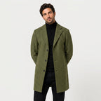 Men's Single-Breasted Overcoat in Olive | Tebay – front view