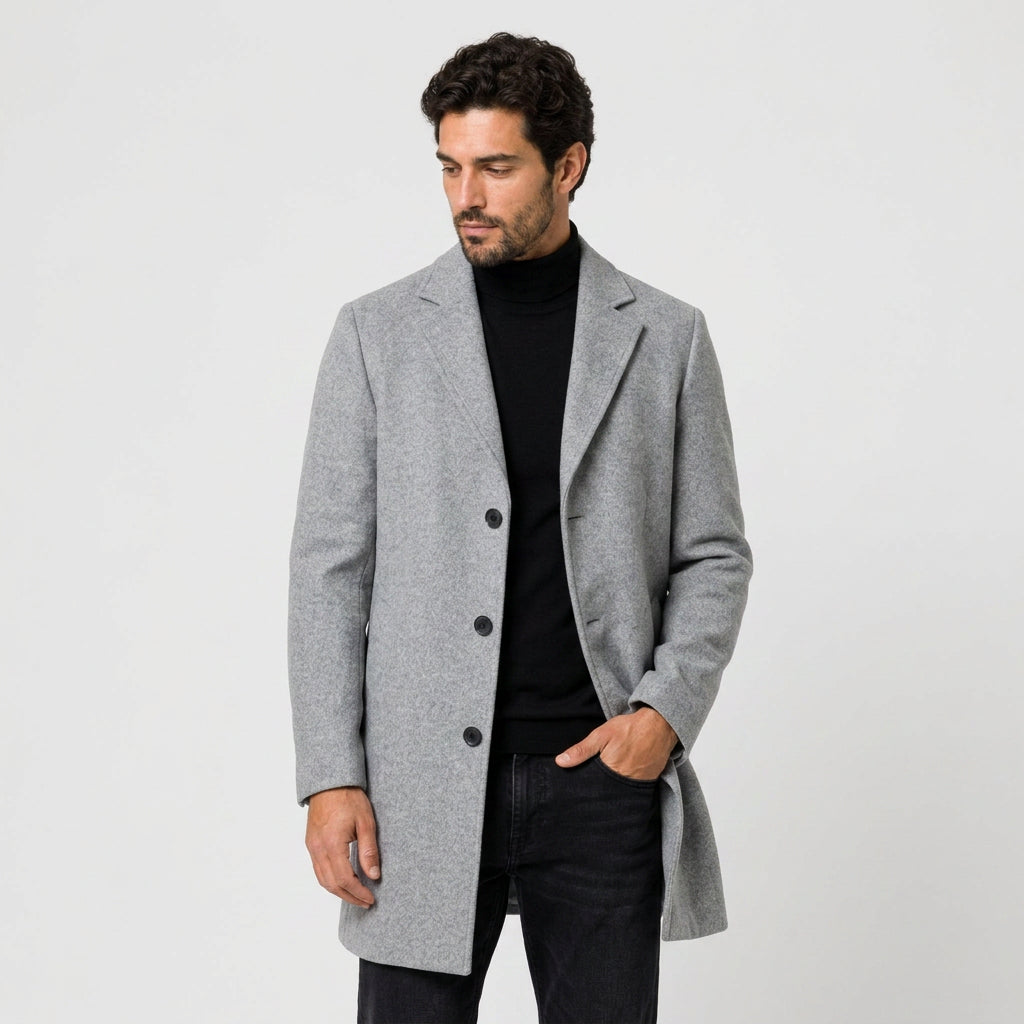 Men's Single-Breasted Overcoat in Light Grey | Tebay – front view