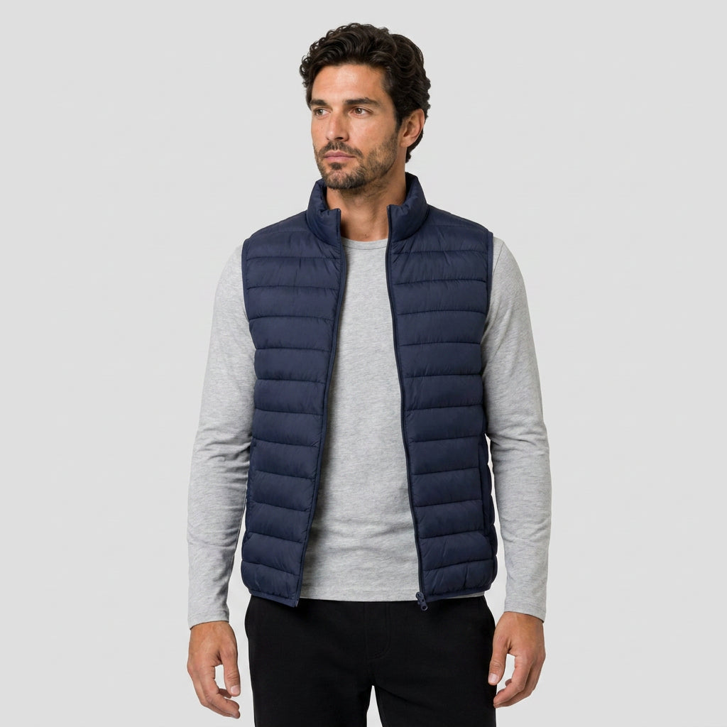 Men's Quilted Puffer Gilet in Navy | Sherston – front view