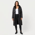 Women's Longline Puffer Coat in Black | Idbury – front view