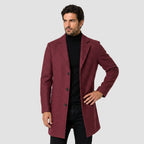 Men's Single-Breasted Overcoat in Burgundy | Tebay – front view