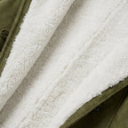 Women's hooded duffle coat in Olive | Glapthorn – detail view