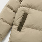 Men's corduroy hooded puffer jacket in Beige | Ousby – detail view