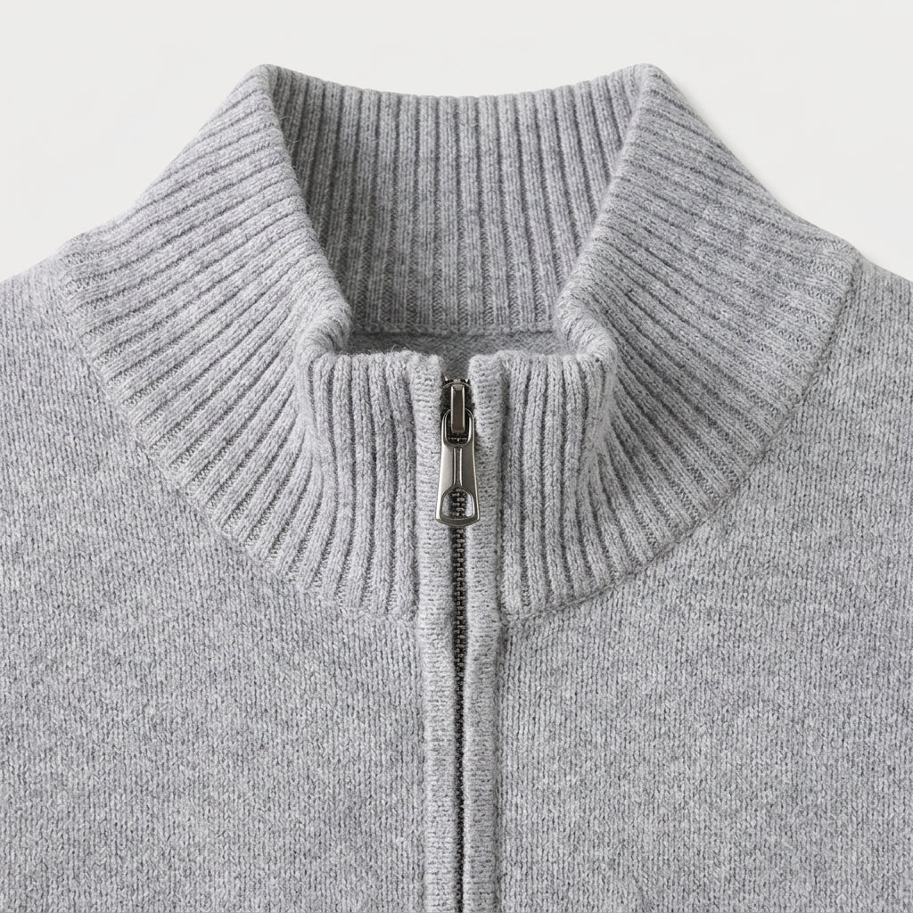 Men's full-zip wool-blend cardigan in Grey | Nunnington – detail view