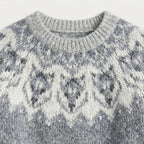 Women's Fair Isle crew neck jumper in Grey & White | Hinderclay – detail view