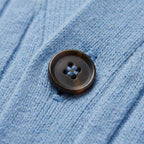 Men's ribbed V-neck cardigan in Light Blue | Owlpen – detail view