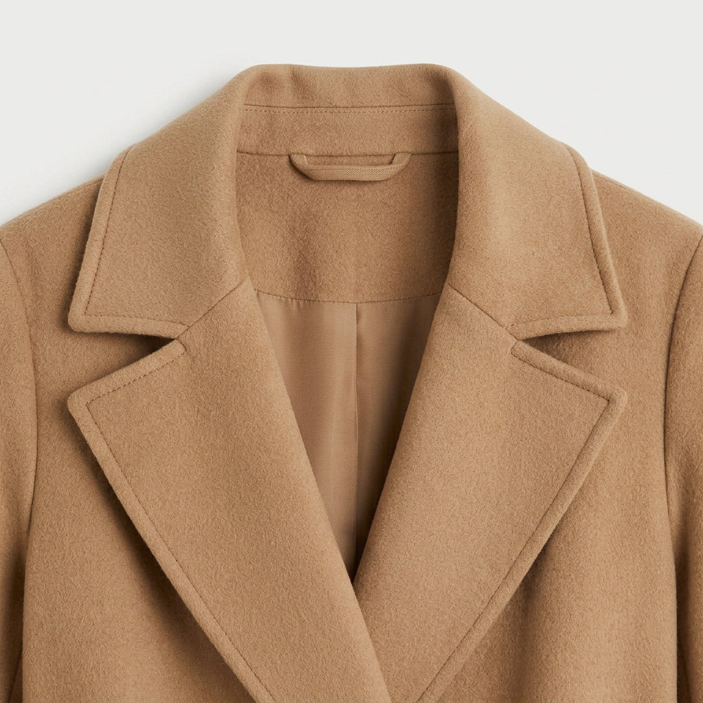 Women's Belted Wrap Coat in Camel | Kettleburgh – detail view