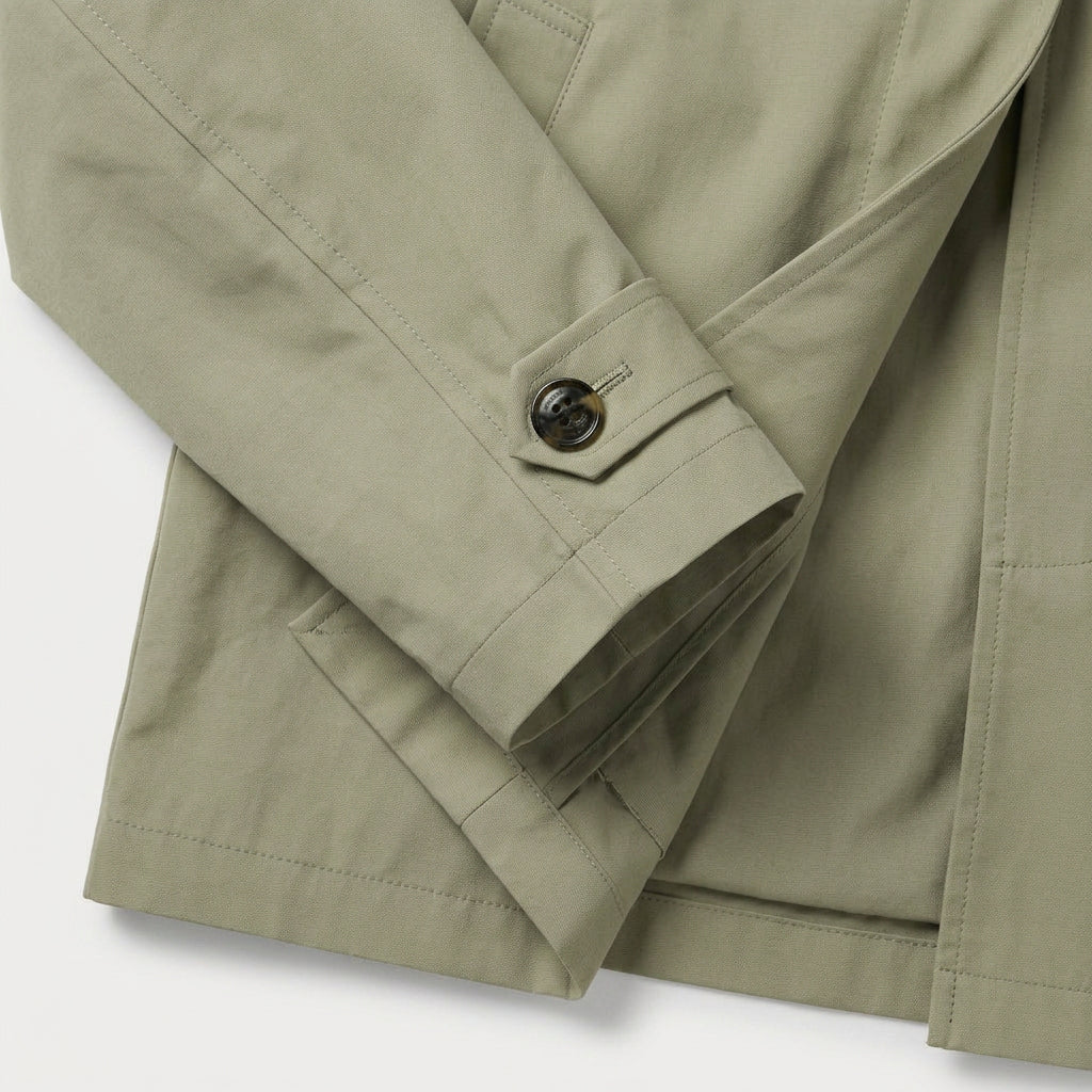 Men's single-breasted car coat in Sage | Rockbourne – detail view