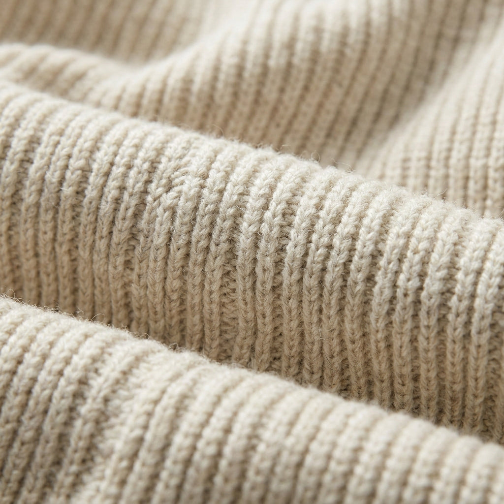 Men's ribbed crew neck jumper in Cream | Wigtoft – detail view