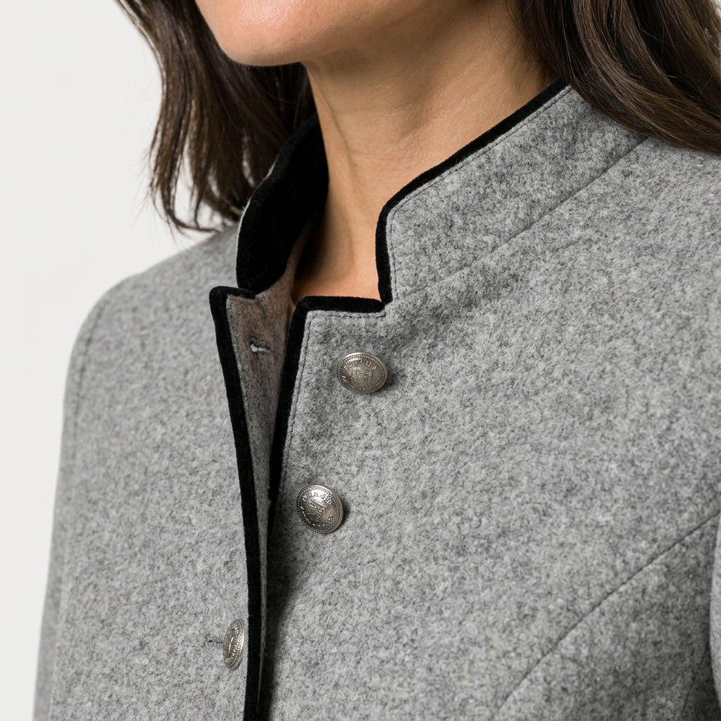 Women's stand collar blazer in Light Grey | Elsdon – detail view