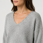Women's Ribbed V-Neck Jumper in Light Grey | Glaisdale – detail view