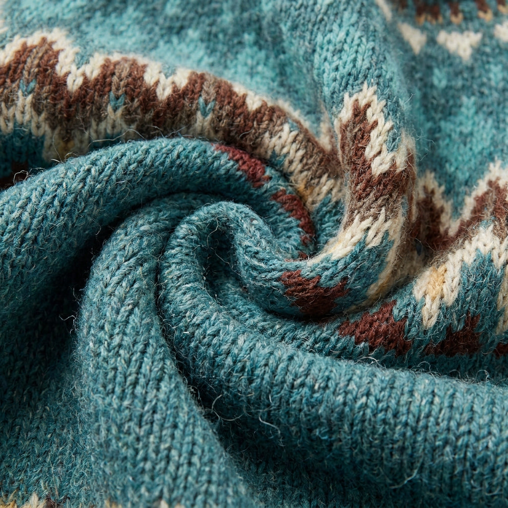 Women's Fair Isle crew neck jumper in Teal | Hinderclay – detail view