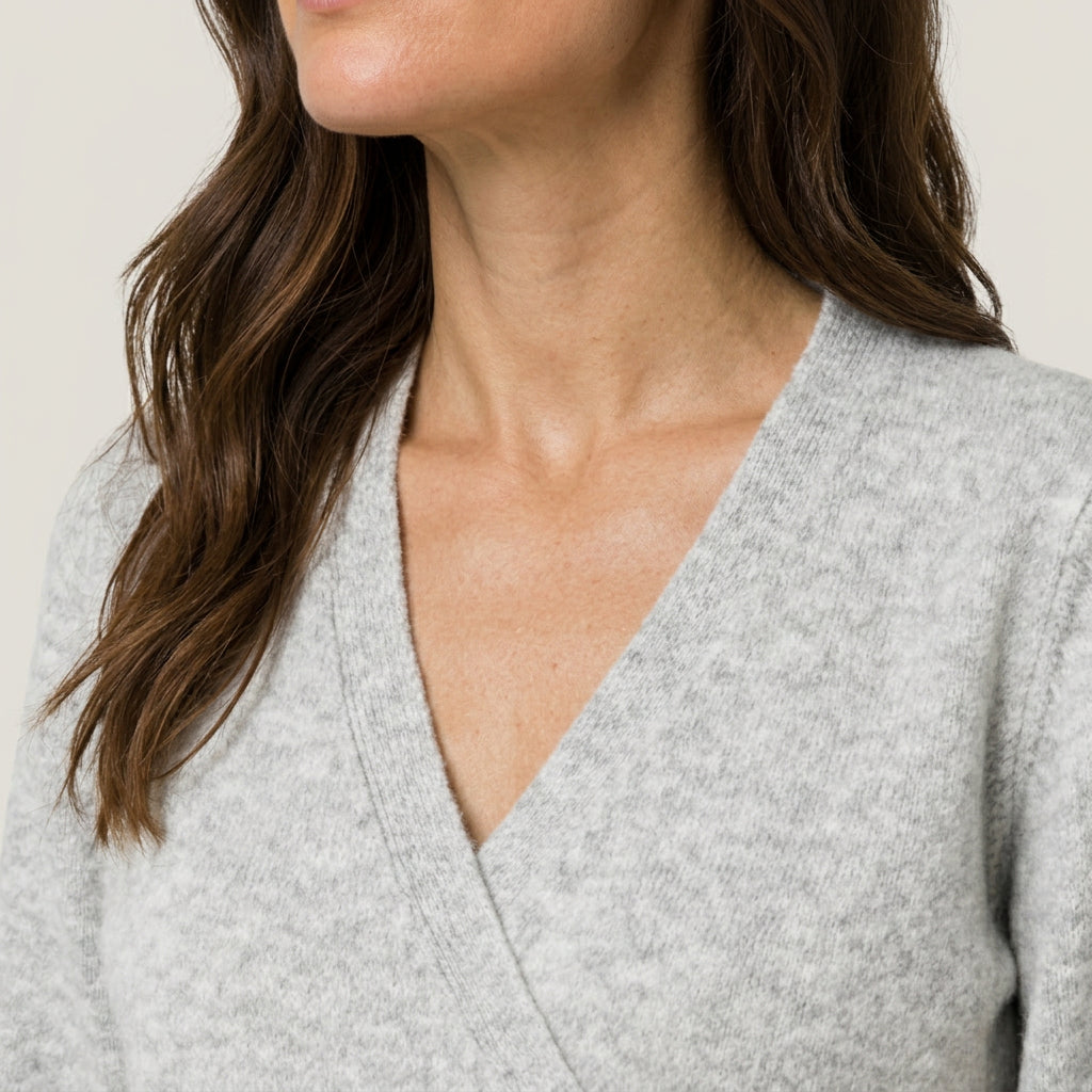 Women's wrap cardigan in Light Grey | Fittleworth – detail view