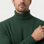 Men's roll neck jumper in Dark Green | Wambrook – detail view