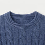 Men's cable knit crew neck jumper in Blue | Portsoy – detail view