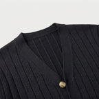 Men's ribbed V-neck cardigan in Black | Owlpen – detail view