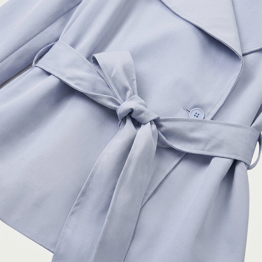 Women's short trench coat in Light Blue | Abbotsbury – detail view