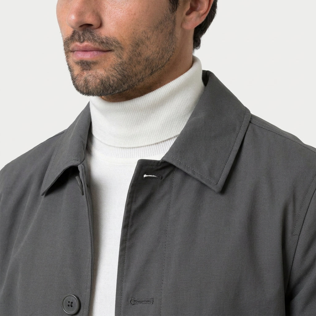 Men's single-breasted car coat in Grey | Rockbourne – detail view