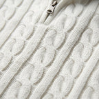 Men's cable knit quarter-zip jumper in White | Ombersley – detail view
