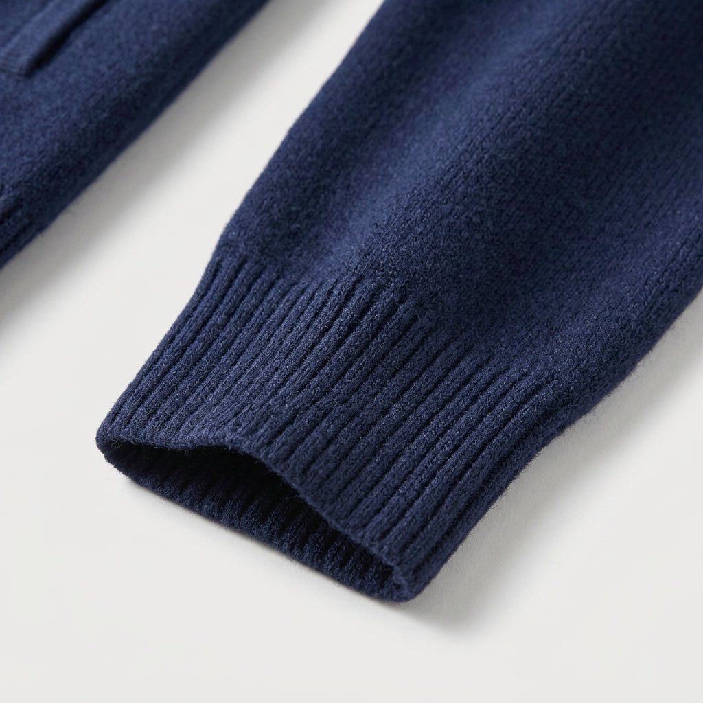 Men's full-zip wool-blend cardigan in Navy | Nunnington – detail view