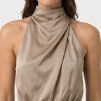 Women's satin halter midi dress in Beige | Alderholt – detail view