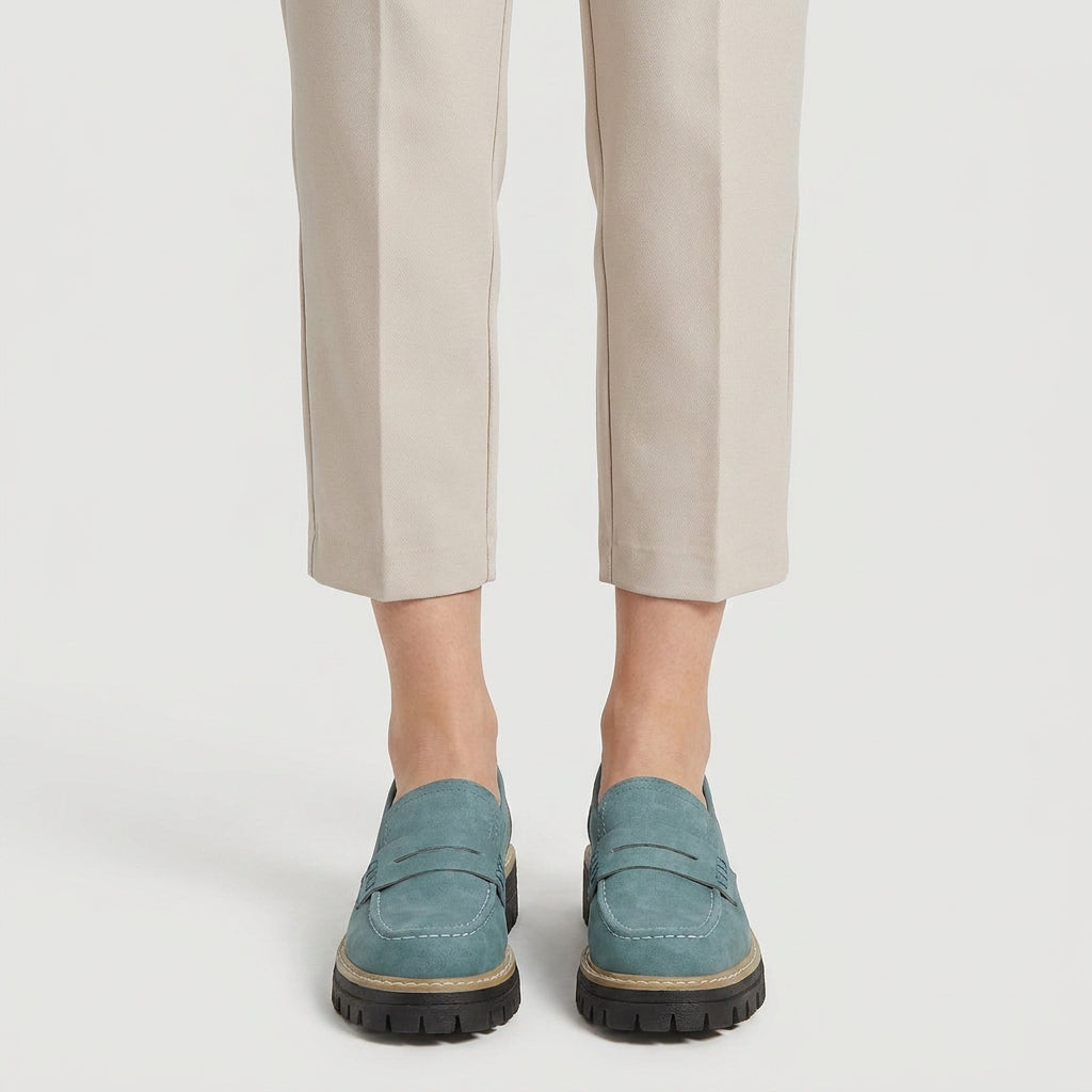 Women's chunky loafers in Dusty Teal | Fingest – front view